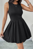 Solid Color Round Neck Sleeveless Floral Bud Dress