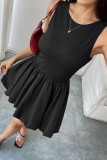 Solid Color Round Neck Sleeveless Floral Bud Dress