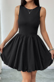 Solid Color Round Neck Sleeveless Floral Bud Dress