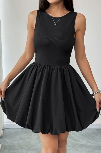 Solid Color Round Neck Sleeveless Floral Bud Dress