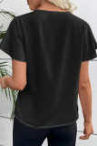 V-neck Pleated Solid Color Short Sleeved Shirt
