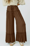Solid Color High Waisted Drawstring Wide Leg Pants