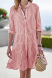 Lapel Striped Shirt Long Sleeved Dress