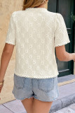 Lace V-neck Short Sleeved Jacquard Shirt