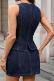 Sleeveless Denim Vest Short Skirt Two-piece Set