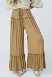 Solid Color High Waisted Drawstring Wide Leg Pants