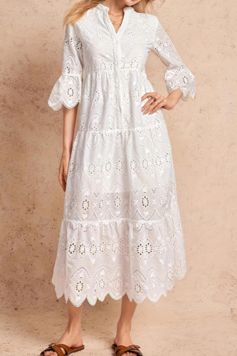 V-neck Hollow Seven Quarter Sleeve Dress