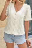 Lace V-neck Short Sleeved Jacquard Shirt