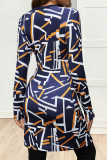 Geometric Pattern V-neck Long Sleeved T-shirt