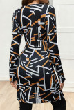 Geometric Pattern V-neck Long Sleeved T-shirt
