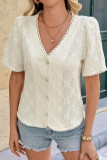 Lace V-neck Short Sleeved Jacquard Shirt