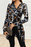Geometric Pattern V-neck Long Sleeved T-shirt