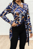 Geometric Pattern V-neck Long Sleeved T-shirt