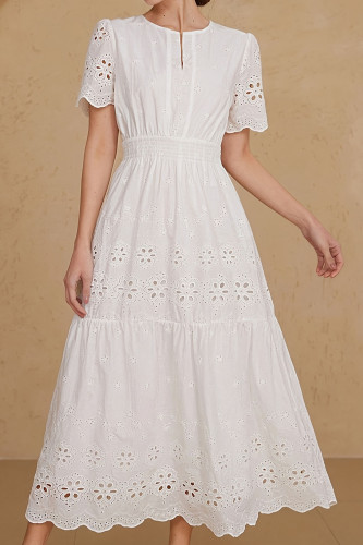 Hollow Embroidery Short Sleeved Dress