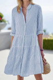 Lapel Striped Shirt Long Sleeved Dress