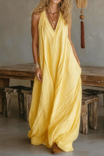V-neck Sleeveless Loose Pocket Jumpsuit