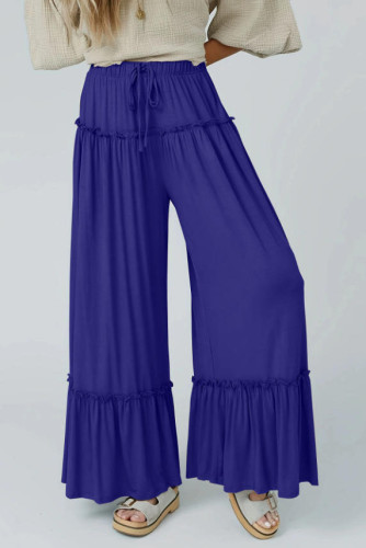 Solid Color High Waisted Drawstring Wide Leg Pants
