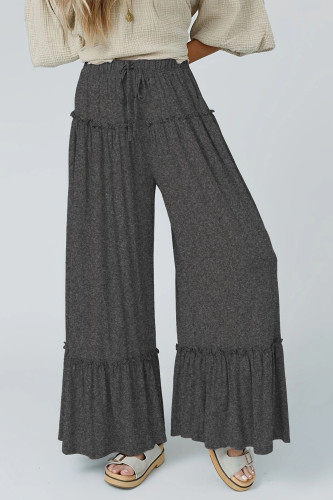 Solid Color High Waisted Drawstring Wide Leg Pants