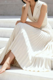 Solid Color Sleeveless Suit Collar Pleated Dress