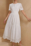 Hollow Embroidery Short Sleeved Dress