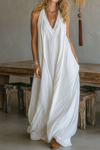 V-neck Sleeveless Loose Pocket Jumpsuit