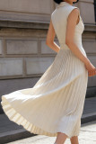 Solid Color Sleeveless Suit Collar Pleated Dress