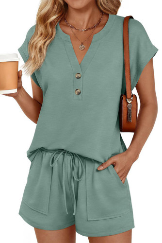 V-neck Short Sleeved Shorts Two-piece Set
