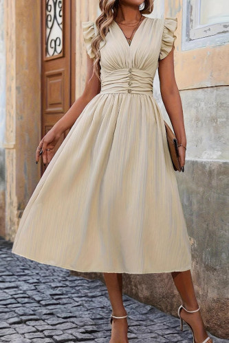 Lotus Leaf Edge Short Sleeved Waist Cinching Dress
