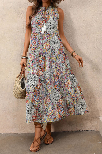 Vintage Ethnic Style Printed Sleeveless Dress