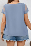 Large Size V-neck Short Sleeved Lace T-shirt