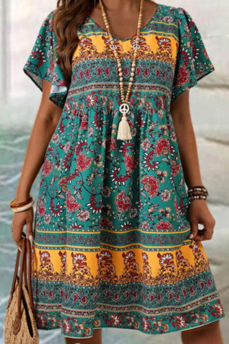 Floral Printed Short Sleeved Round Neck Dress