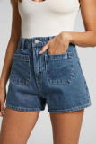 Pocket Elastic Waist Denim Shorts