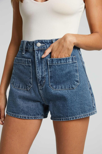 Pocket Elastic Waist Denim Shorts