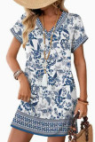 V-neck Printed Short Sleeved Beach Dress