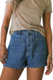 Pocket Elastic Waist Denim Shorts