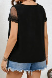 Large Size V-neck Short Sleeved Lace T-shirt