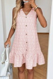 V-neck Bow Shoulder Strap Jacquard Dress