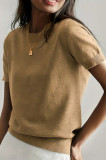 Solid Color Round Neck Short Sleeved Knitted Sweater