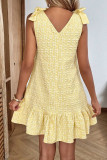 V-neck Bow Shoulder Strap Jacquard Dress