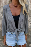 Hollow Out Long Sleeved Knitted Cardigan Jacket