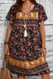 Floral Printed Short Sleeved Round Neck Dress