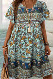 Floral Printed Short Sleeved Round Neck Dress