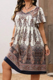 Floral Printed Short Sleeved Round Neck Dress