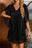 V-neck Five Quarter Sleeve Hot Stamping Dress