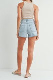 Pocket Elastic Waist Denim Shorts