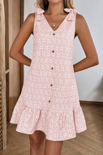 V-neck Bow Shoulder Strap Jacquard Dress