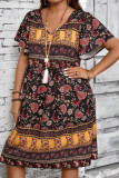 Floral Printed Short Sleeved Round Neck Dress
