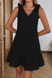 V-neck Bow Shoulder Strap Jacquard Dress