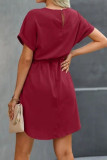 Satin Short Sleeved Waist Cinching Dress