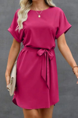 Satin Short Sleeved Waist Cinching Dress